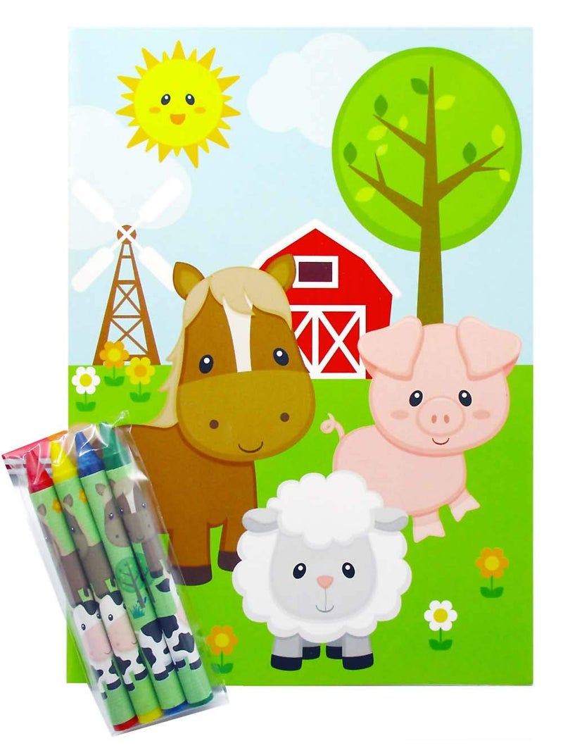 TINYMILLS Tiny Mills Farm Animals Coloring Books with Crayons Party Favors with 12 Coloring Books and 48 Crayons, Fun Barnyard Party Favors, Farm Animals Prizes, Favor Bag Filler, Barnyard Party Supplies - Image 5